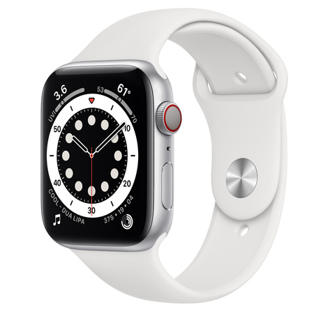 Apple Watch Series 6 44mm LTE Silver SS Stainless Steel/White Sport Band